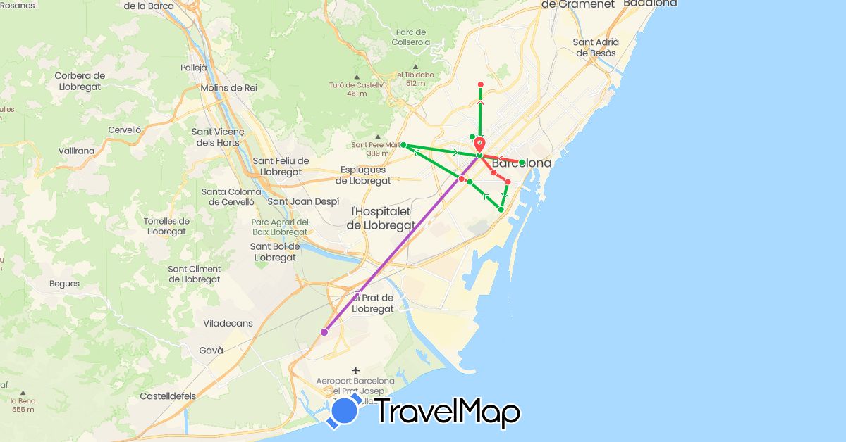 TravelMap itinerary: driving, bus, train, hiking in Spain (Europe)